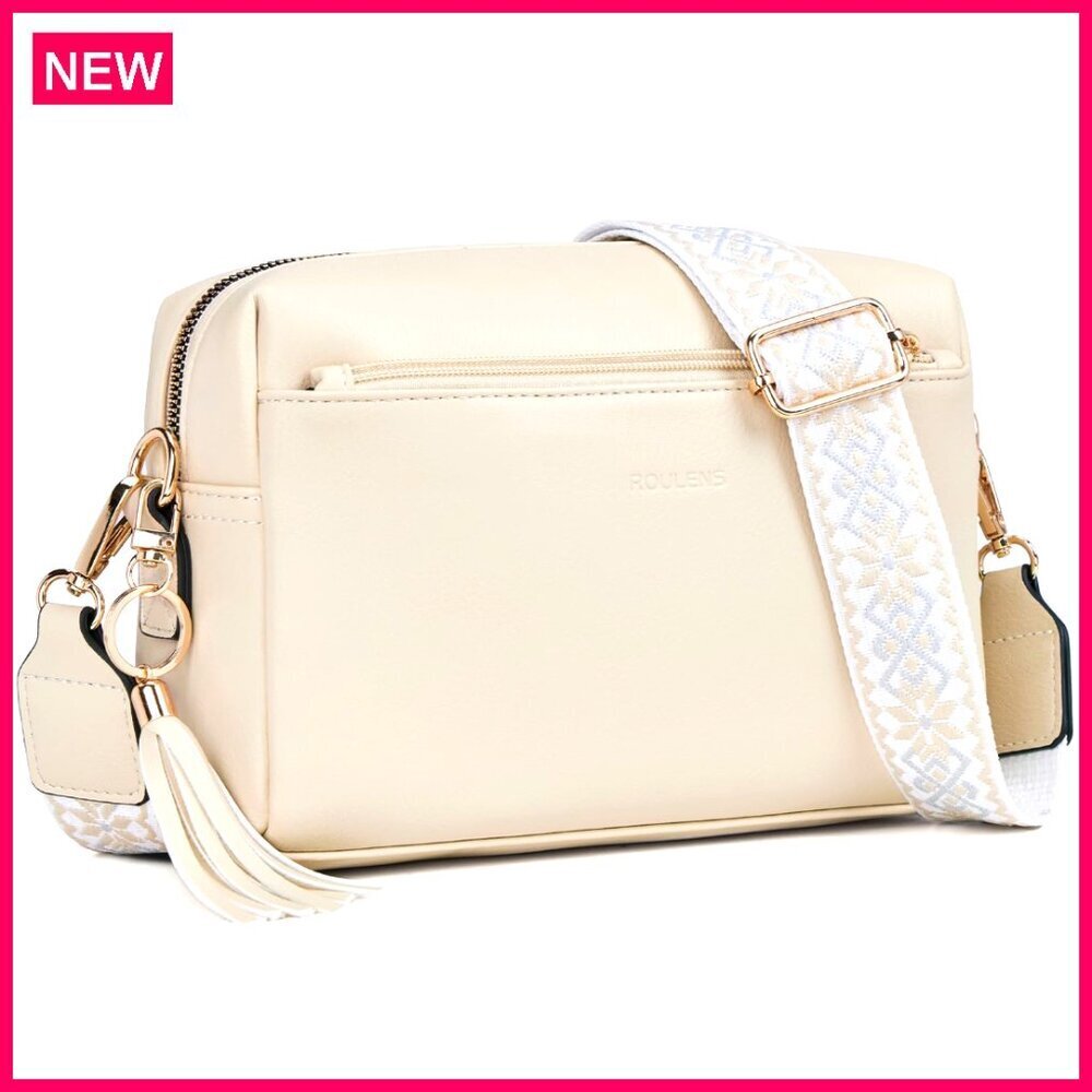 Triple Zip Crossbody Bag with Wide Strap, Vegan Leather, Cell Phone Purse